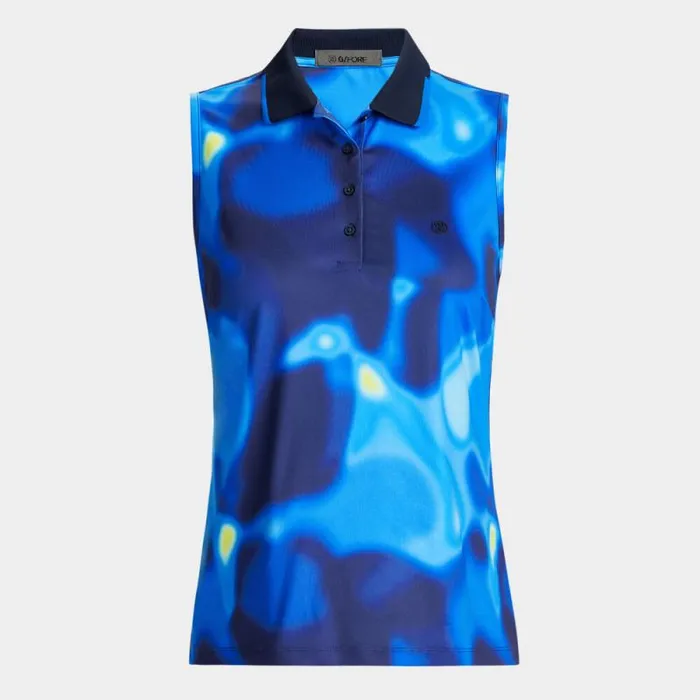 GFORE BOKEH CAMO TECH JERSEY SLEEVELESS POLO Blue Multi Women Polos and Shirts GFORE BOKEH CAMO TECH JERSEY SLEEVELESS POLO Blue Multi Women Polos and Shirts