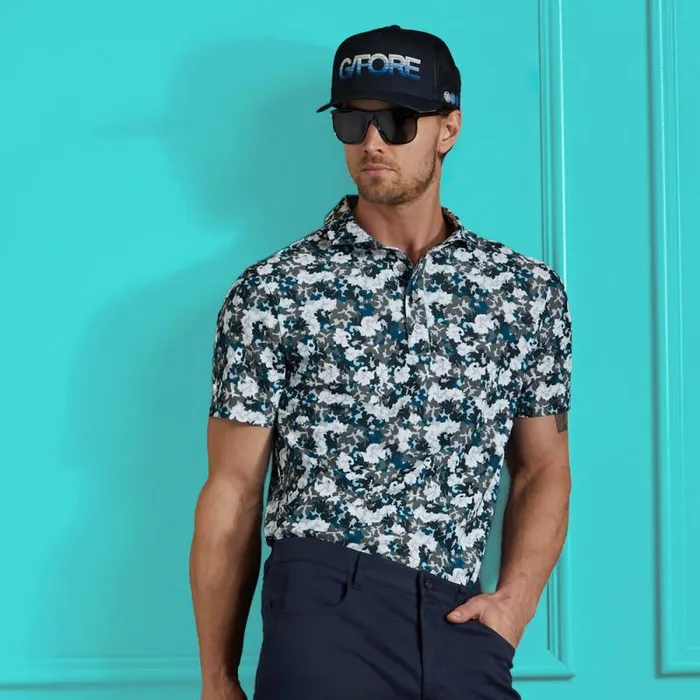 GFORE CAMO FLORAL TECH PIQU POLO Charcoal Men Polos GFORE CAMO FLORAL TECH PIQU POLO Charcoal Men Polos