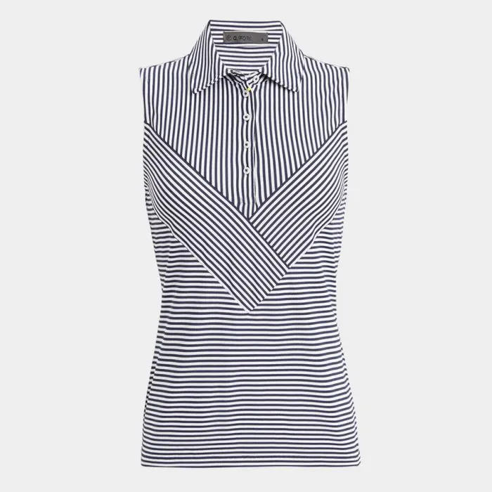 GFORE CHEVRON FEEDER STRIPE TECH PIQU SLEEVELESS POLO Twilight Women Polos and Shirts GFORE CHEVRON FEEDER STRIPE TECH PIQU SLEEVELESS POLO Twilight Women Polos and Shirts
