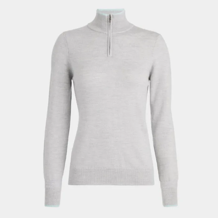 GFORE CONTRAST TIPPED MERINO WOOL QUARTER ZIP SWEATER Heather Grey Women Sweaters GFORE CONTRAST TIPPED MERINO WOOL QUARTER ZIP SWEATER Heather Grey Women Sweaters