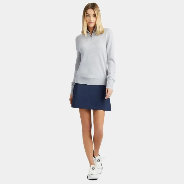 GFORE CONTRAST TIPPED MERINO WOOL QUARTER ZIP SWEATER Heather Grey Women Sweaters