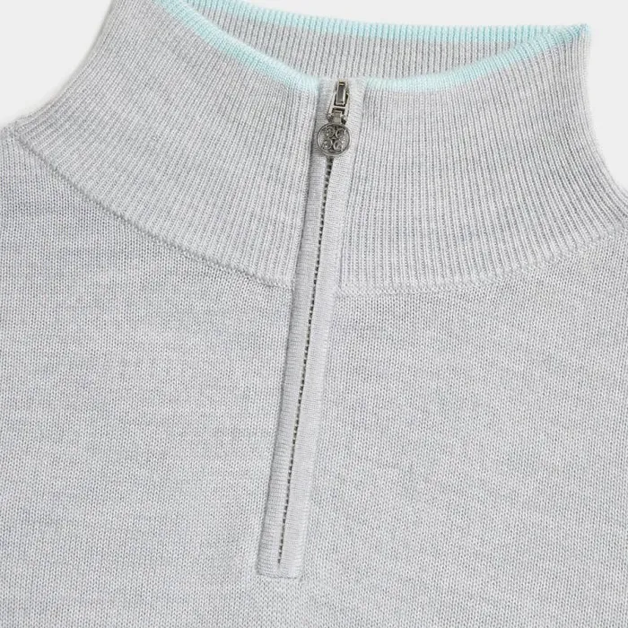 GFORE CONTRAST TIPPED MERINO WOOL QUARTER ZIP SWEATER Heather Grey Women Sweaters