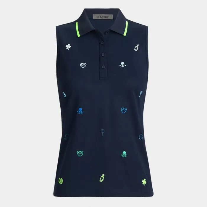 GFORE EMBROIDERED ICON TECH PIQU SLEEVELESS POLO Twilight Women Polos and Shirts GFORE EMBROIDERED ICON TECH PIQU SLEEVELESS POLO Twilight Women Polos and Shirts