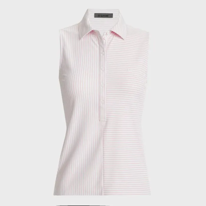 GFORE FEEDER STRIPE TECH PIQU SLEEVELESS POLO Blush Women Polos and Shirts
