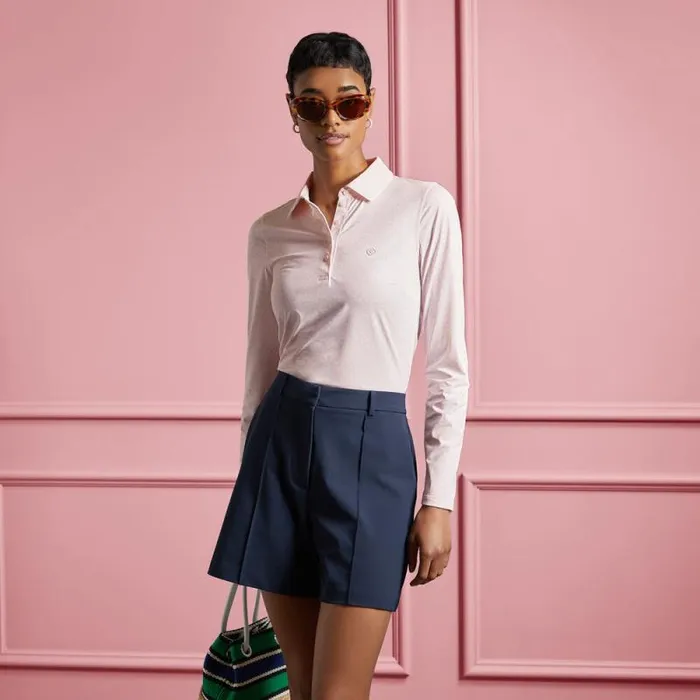 GFORE GARDEN SILKY TECH NYLON LONG SLEEVE POLO Blush Women Polos and Shirts GFORE GARDEN SILKY TECH NYLON LONG SLEEVE POLO Blush Women Polos and Shirts
