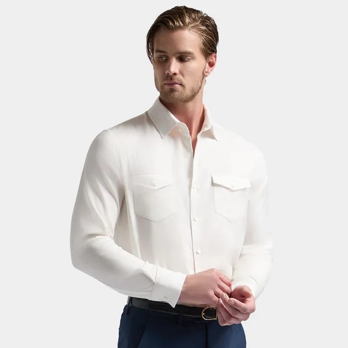 GFORE HERRINGBONE BRUSHED DRESS SHIRT Snow Men Dress Shirts GFORE HERRINGBONE BRUSHED DRESS SHIRT Snow Men Dress Shirts