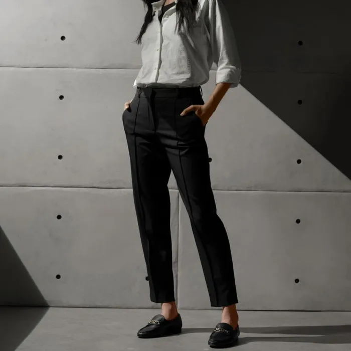 GFORE HIGH WAISTED FINE WOOL TWILL TAPERED TROUSER Onyx Women Pants and Shorts
