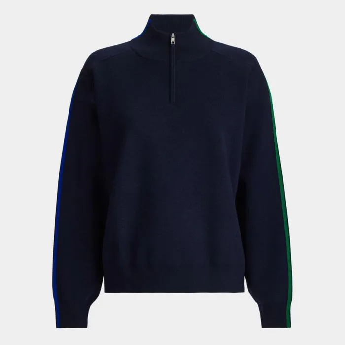 GFORE MERINO WOOL CONTRAST STRIPE QUARTER ZIP SWEATER Twilight Women Sweaters