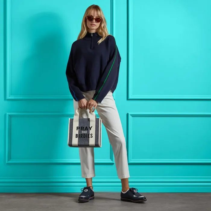 GFORE MERINO WOOL CONTRAST STRIPE QUARTER ZIP SWEATER Twilight Women Sweaters GFORE MERINO WOOL CONTRAST STRIPE QUARTER ZIP SWEATER Twilight Women Sweaters