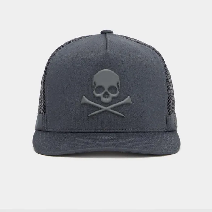 GFORE MONOCHROME SKULL and TEES INTERLOCK KNIT TALL TRUCKER HAT Charcoal Men Hats GFORE MONOCHROME SKULL and TEES INTERLOCK KNIT TALL TRUCKER HAT Charcoal Men Hats