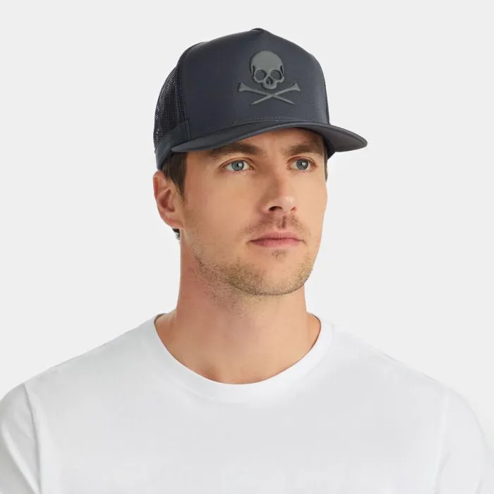 GFORE MONOCHROME SKULL and TEES INTERLOCK KNIT TALL TRUCKER HAT Charcoal Men Hats GFORE MONOCHROME SKULL and TEES INTERLOCK KNIT TALL TRUCKER HAT Charcoal Men Hats