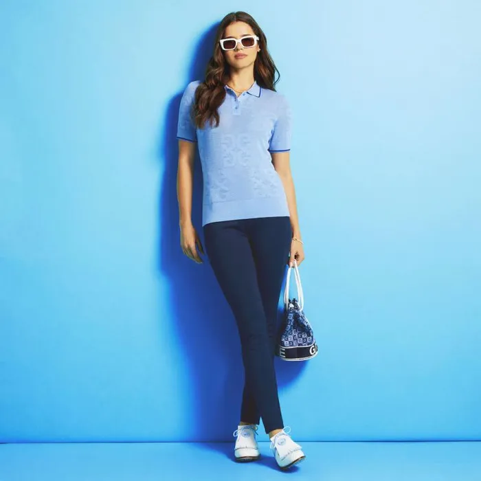 GFORE POINTELLE MERINO WOOL BLEND SHORT SLEEVE SWEATER Baja Women Polos and Shirts GFORE POINTELLE MERINO WOOL BLEND SHORT SLEEVE SWEATER Baja Women Polos and Shirts