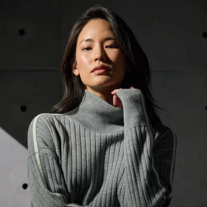 GFORE RIBBED MERINO WOOL BLEND FUNNEL NECK SWEATER Heather Grey Women Ready To Wear