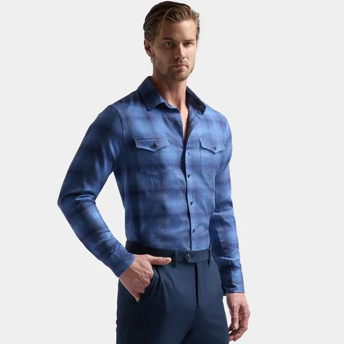 GFORE SHADOW PLAID BRUSHED DRESS SHIRT Racer Men Dress Shirts GFORE SHADOW PLAID BRUSHED DRESS SHIRT Racer Men Dress Shirts