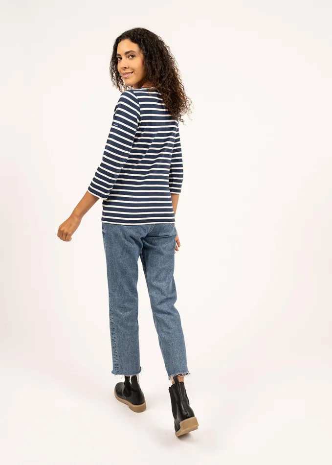 Galathee Ii Breton Striped Top With Sleeve Soft Cotton Navyecru Women Saint James Breton Striped Shirts