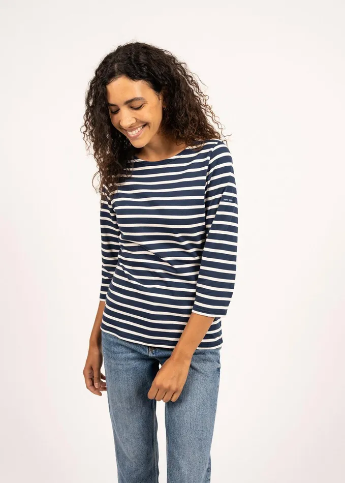 Galathee Ii Breton Striped Top With Sleeve Soft Cotton Navyecru Women Saint James Breton Striped Shirts