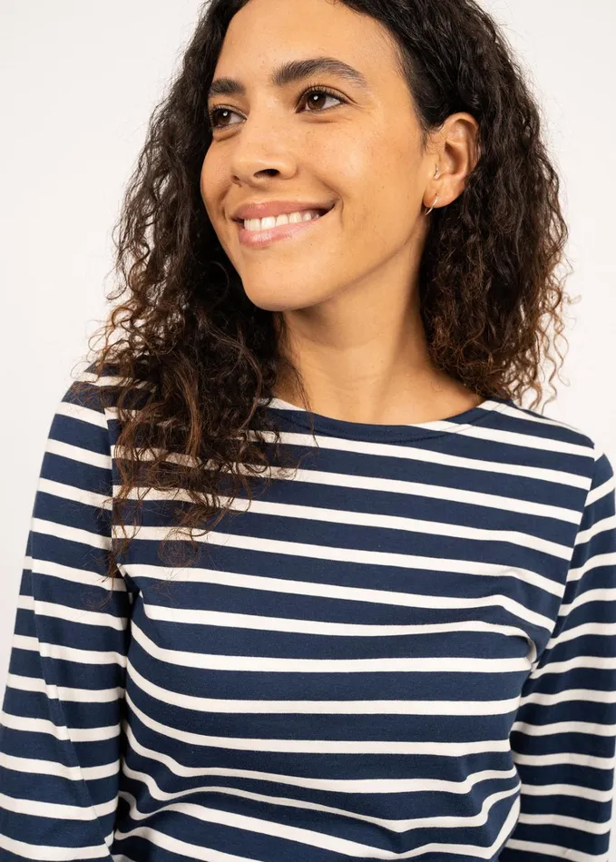 Galathee Ii Breton Striped Top With Sleeve Soft Cotton Navyecru Women Saint James Breton Striped Shirts