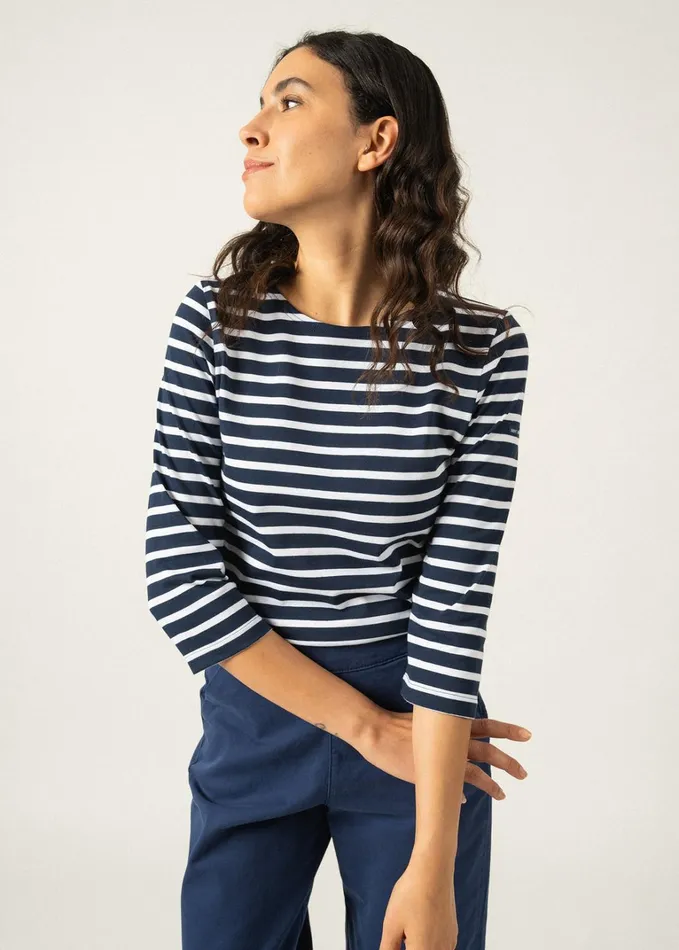 Galathee Ii Breton Striped Top With Sleeve Soft Cotton Navywhite Women Saint James Breton Striped Shirts
