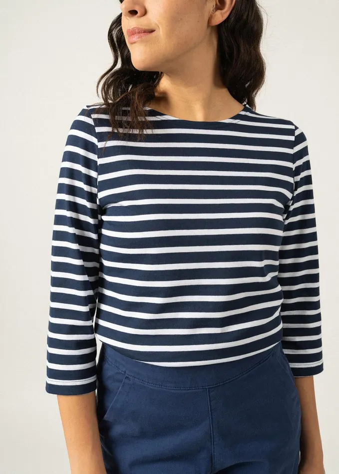 Galathee Ii Breton Striped Top With Sleeve Soft Cotton Navywhite Women Saint James Breton Striped Shirts