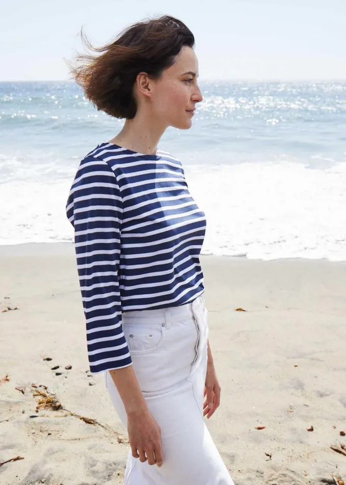 Galathee Ii Breton Striped Top With Sleeve Soft Cotton Navywhite Women Saint James Breton Striped Shirts
