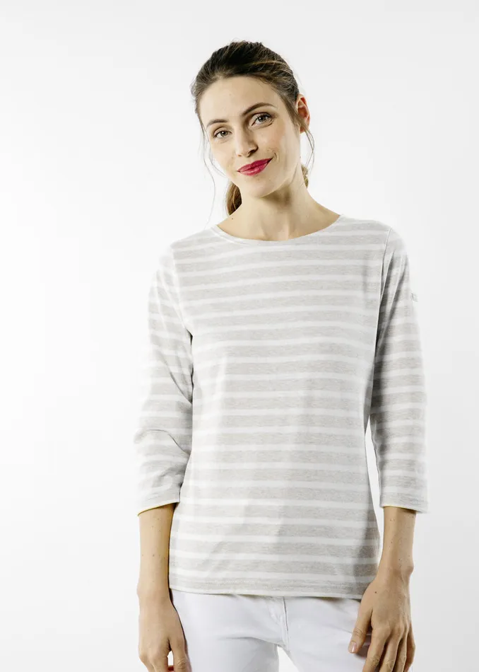 Galathee Ii Breton Striped Top With Sleeve Soft Cotton Oatmealwhite Women Saint James Breton Striped Shirts Galathee Ii Breton Striped Top With Sleeve Soft Cotton Oatmealwhite Women Saint James Breton Striped Shirts