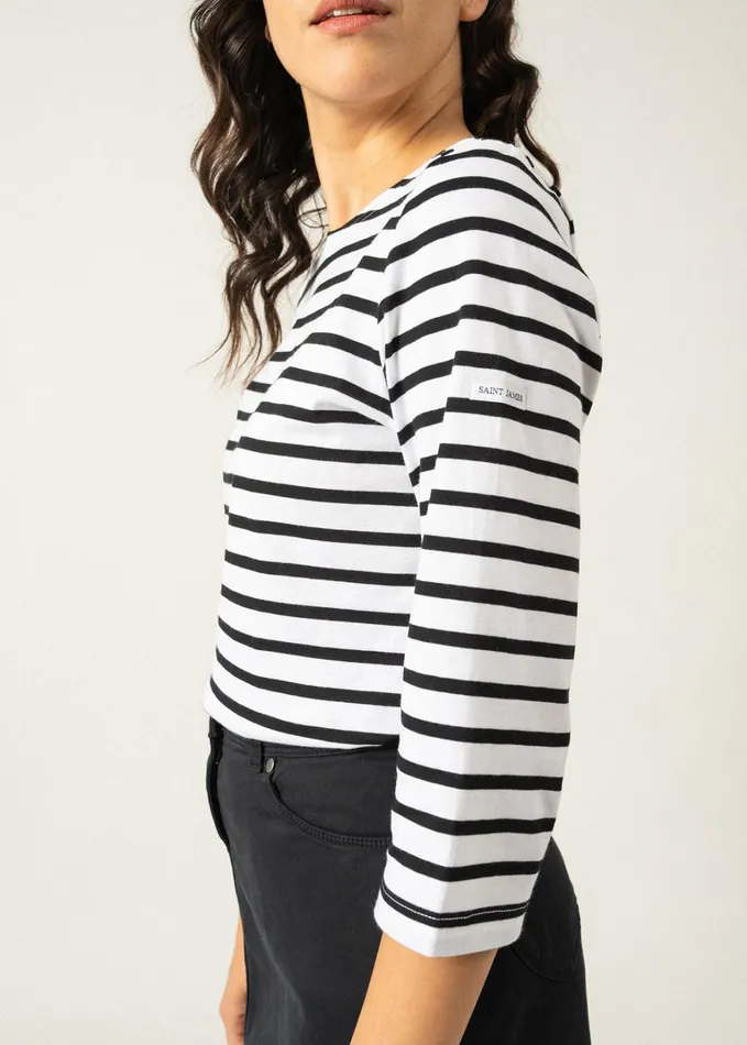 Galathee Ii Breton Striped Top With Sleeve Soft Cotton Whiteblack Women Saint James Breton Striped Shirts
