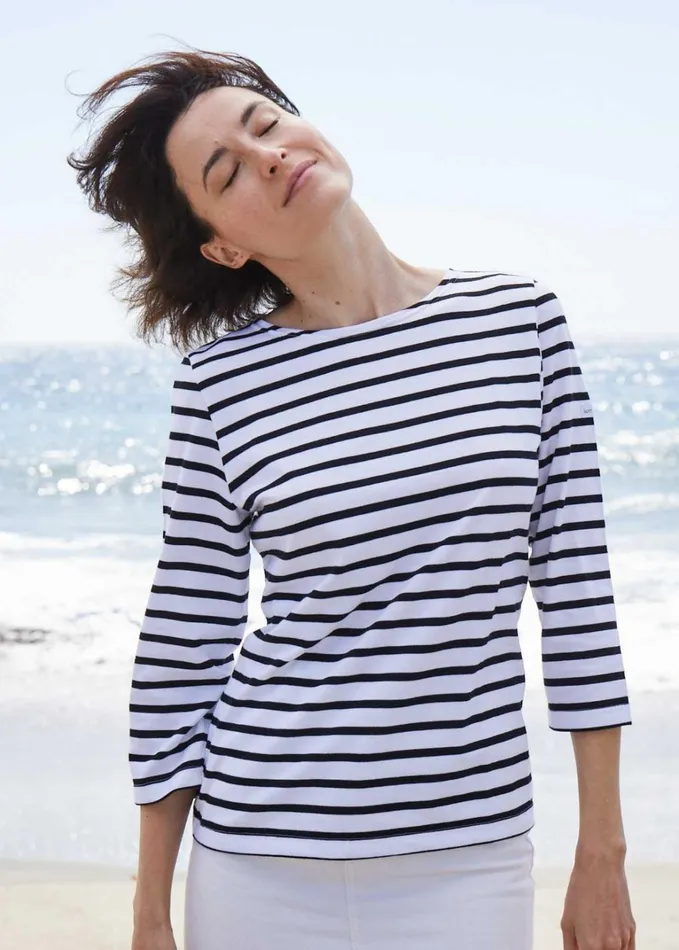 Galathee Ii Breton Striped Top With Sleeve Soft Cotton Whiteblack Women Saint James Breton Striped Shirts