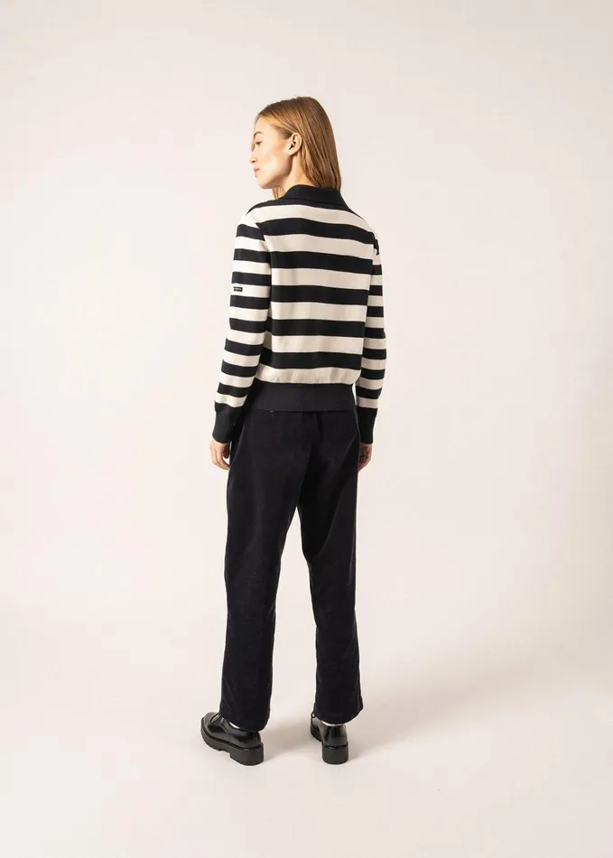 Galway Striped Cardigan With Polo Collar Cotton and Cashmere Navyivory Women Saint James Aw24