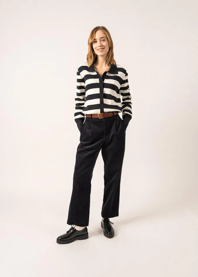 Galway Striped Cardigan With Polo Collar Cotton and Cashmere Navyivory Women Saint James Aw24