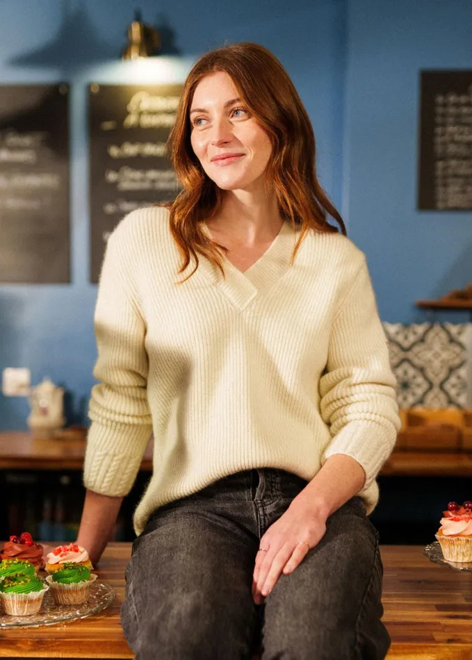 Gavarnie VNeck Sweater With CableKnit Details Mohair Blend Winterwhite Women Saint James Sweaters Cardigans and Jackets Gavarnie VNeck Sweater With CableKnit Details Mohair Blend Winterwhite Women Saint James Sweaters Cardigans and Jackets