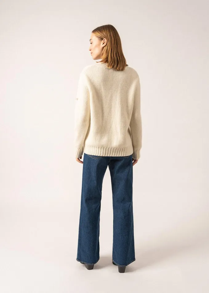 Gavarnie VNeck Sweater With CableKnit Details Mohair Blend Winterwhite Women Saint James Sweaters Cardigans and Jackets