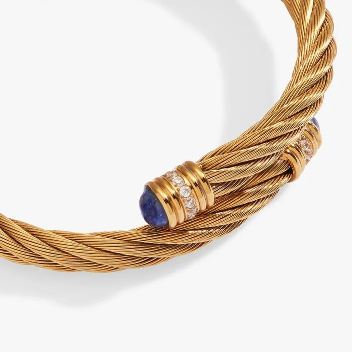 Gemstone Textured Wrap Bracelet Stainless Steel Gold Women Alex And Ani Fine Jewelry