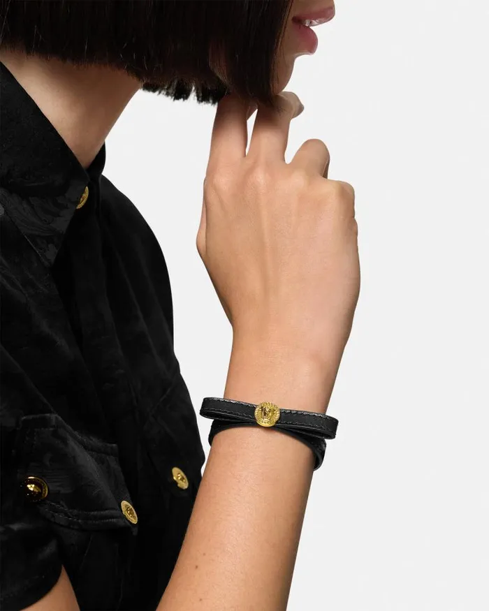 Gianni Ribbon Leather Bracelet Blackgold Women Versace Bracelets