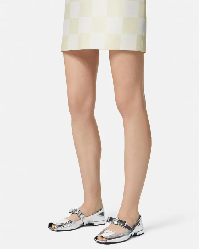 Gianni Ribbon Open Metallic Ballerinas Silver Women Versace Loafers and Flats