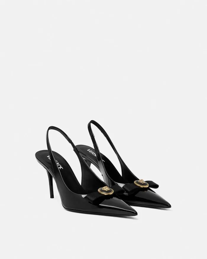 Gianni Ribbon Slingback Pumps 85 Mm Blackgold Women Versace Pumps and Slingbacks