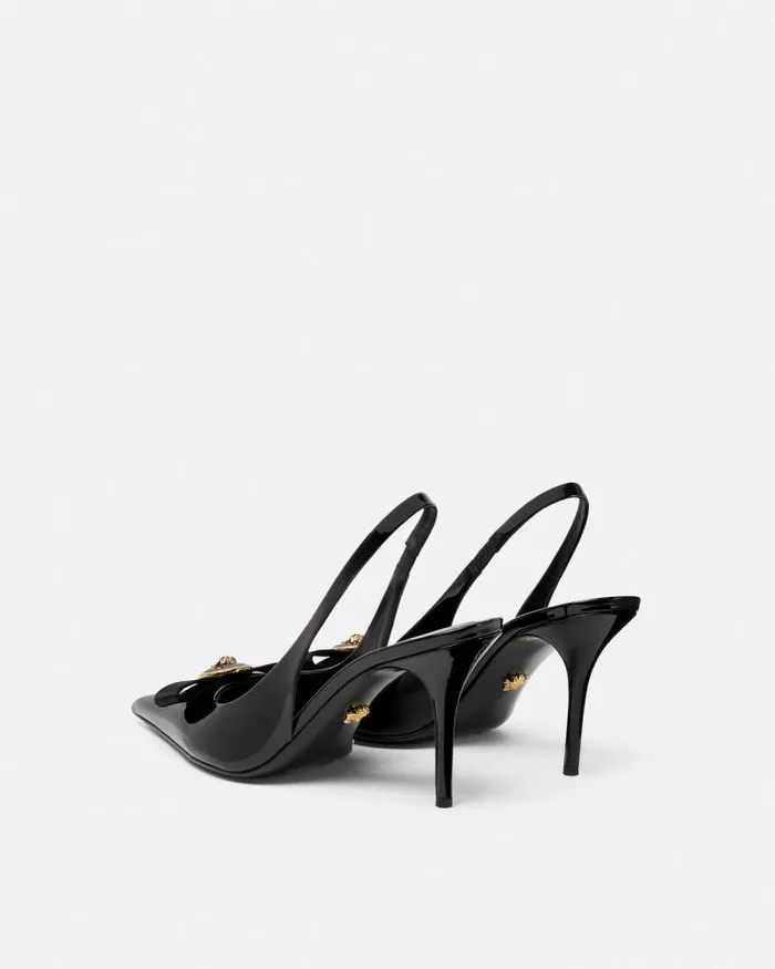 Gianni Ribbon Slingback Pumps 85 Mm Blackgold Women Versace Pumps and Slingbacks