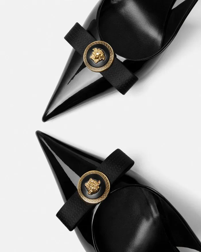 Gianni Ribbon Slingback Pumps 85 Mm Blackgold Women Versace Pumps and Slingbacks