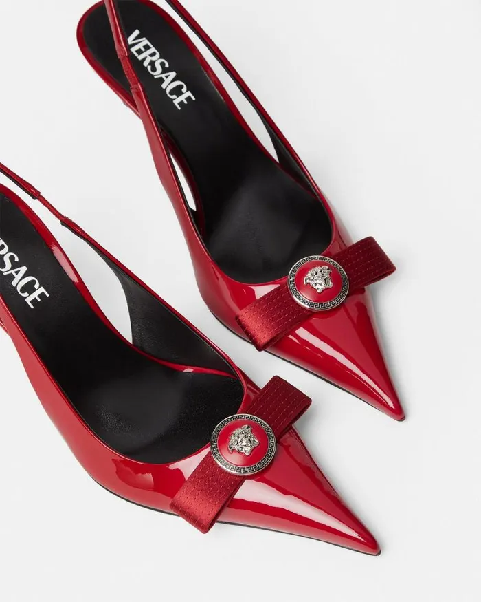 Gianni Ribbon Slingback Pumps 85 Mm Red Women Versace Pumps and Slingbacks