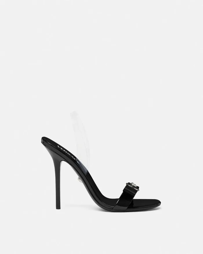 Gianni Ribbon Slingback Sandals 110 Mm Blacksilver Women Versace Sandals