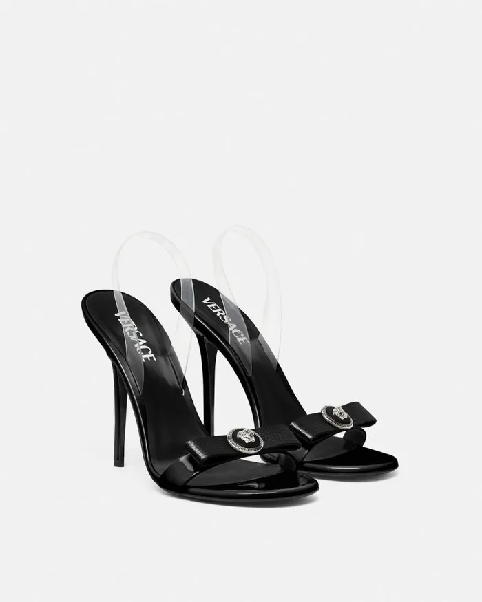 Gianni Ribbon Slingback Sandals 110 Mm Blacksilver Women Versace Sandals