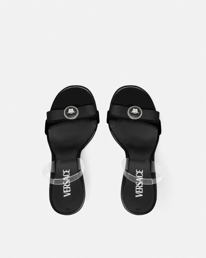 Gianni Ribbon Slingback Sandals 110 Mm Blacksilver Women Versace Sandals