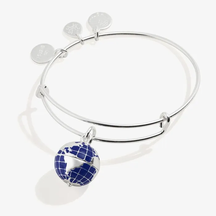 Globe Charm Bangle Bracelet Silver Women Alex And Ani Iconic Alex And Ani