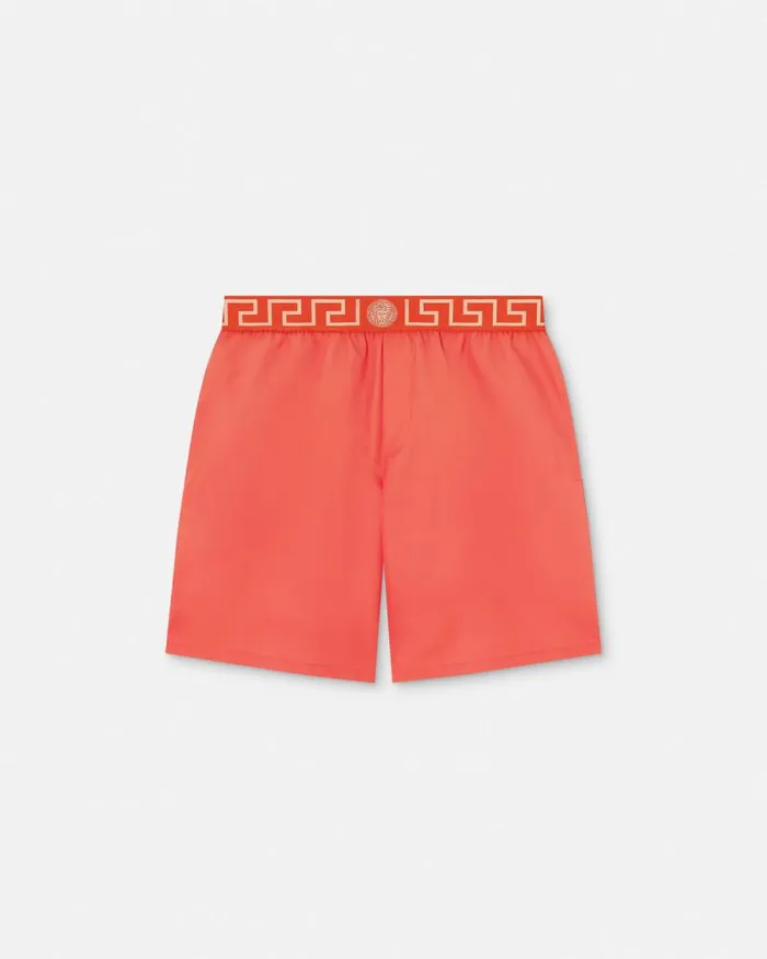 Greca Border Boardshorts Red Men Versace Swimwear