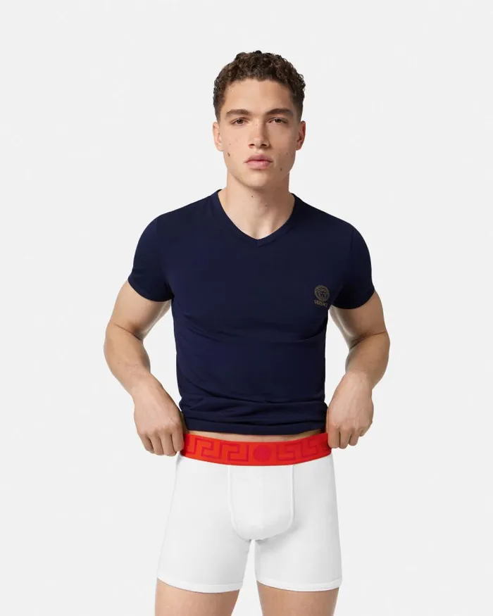 Greca Border Long Trunks Redwhite Men Versace Boxers