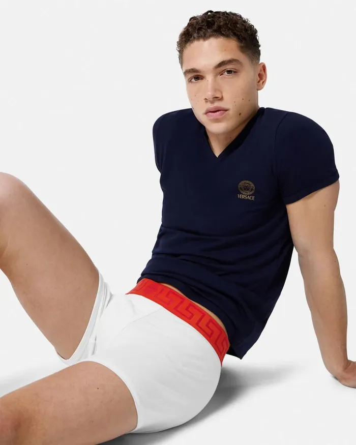 Greca Border Long Trunks Redwhite Men Versace Boxers