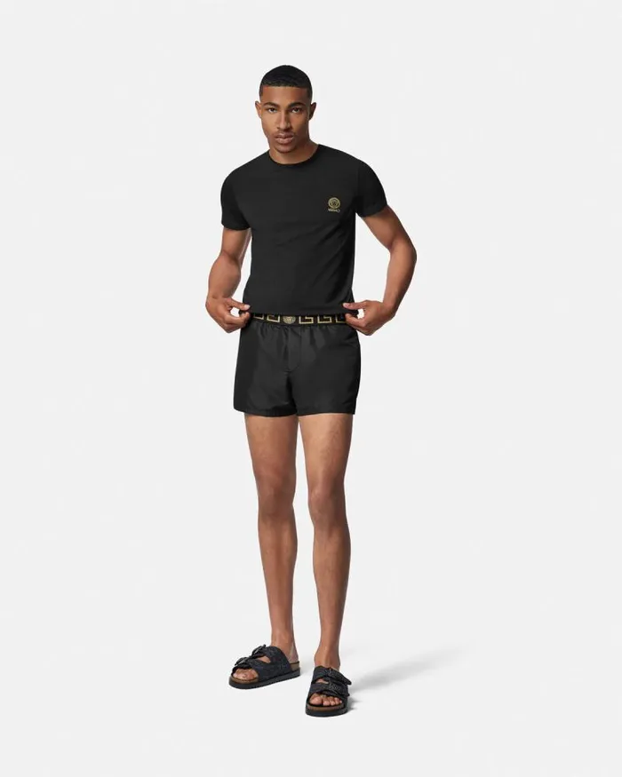 Greca Border Swim Shorts Black Men Versace Swimwear
