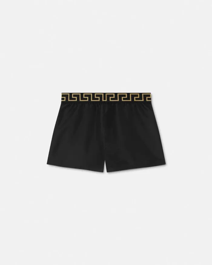 Greca Border Swim Shorts Black Men Versace Swimwear
