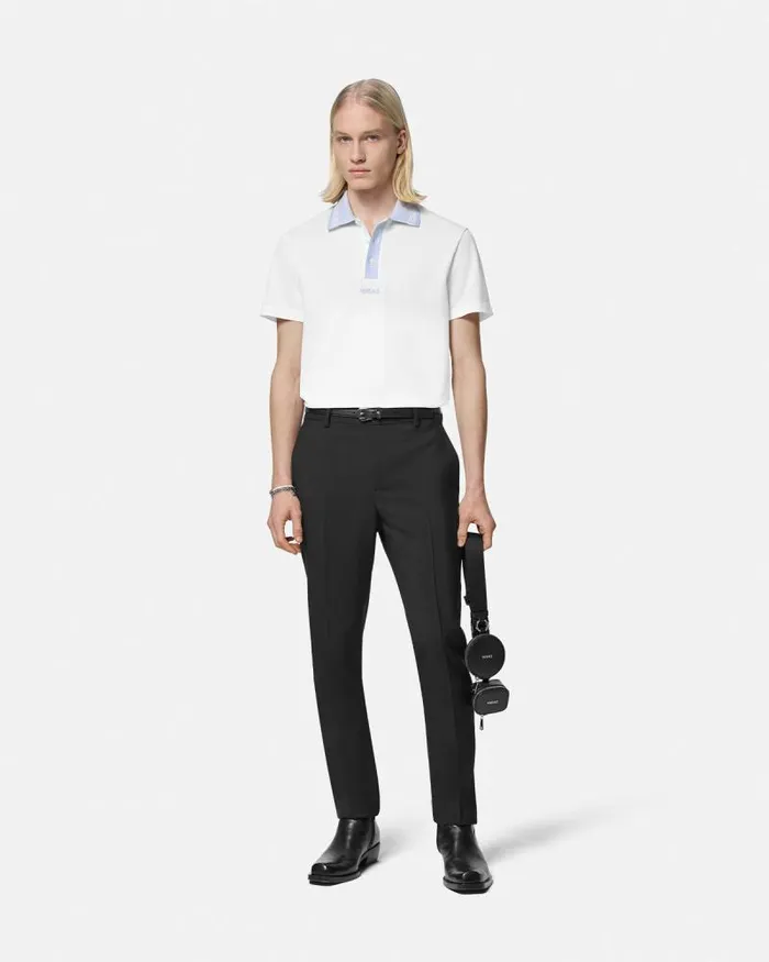 Greca Collar Polo Shirt White Men Versace TShirts and Polos