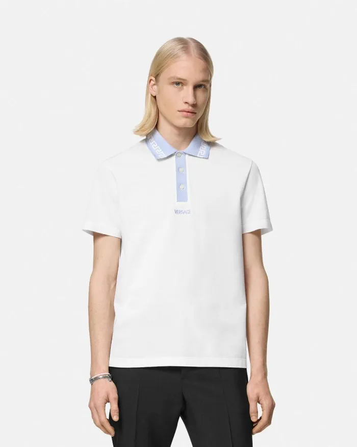 Greca Collar Polo Shirt White Men Versace TShirts and Polos