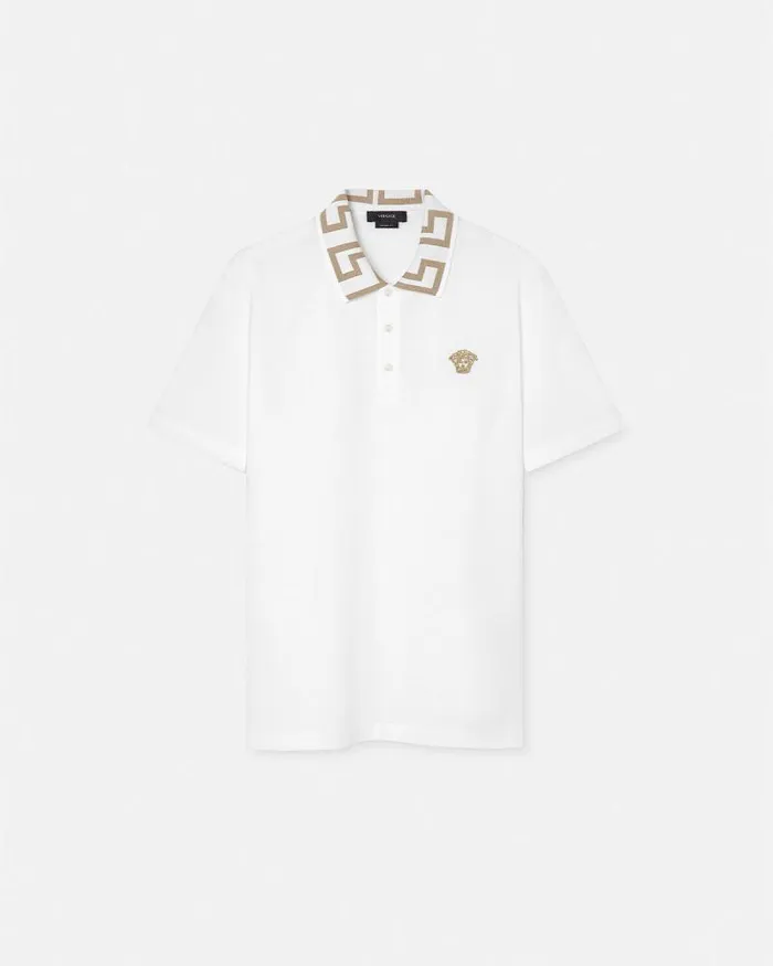 Greca Polo Shirt White Men Versace TShirts and Polos